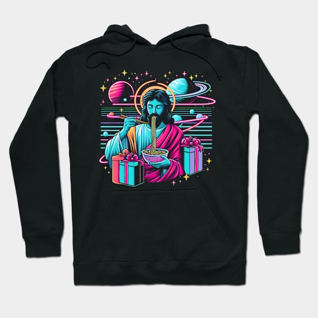 RAMEN JESUS PLANETS UNIVERSE RETRO 80'S NEON VIBE Hoodie by athirdcreatives